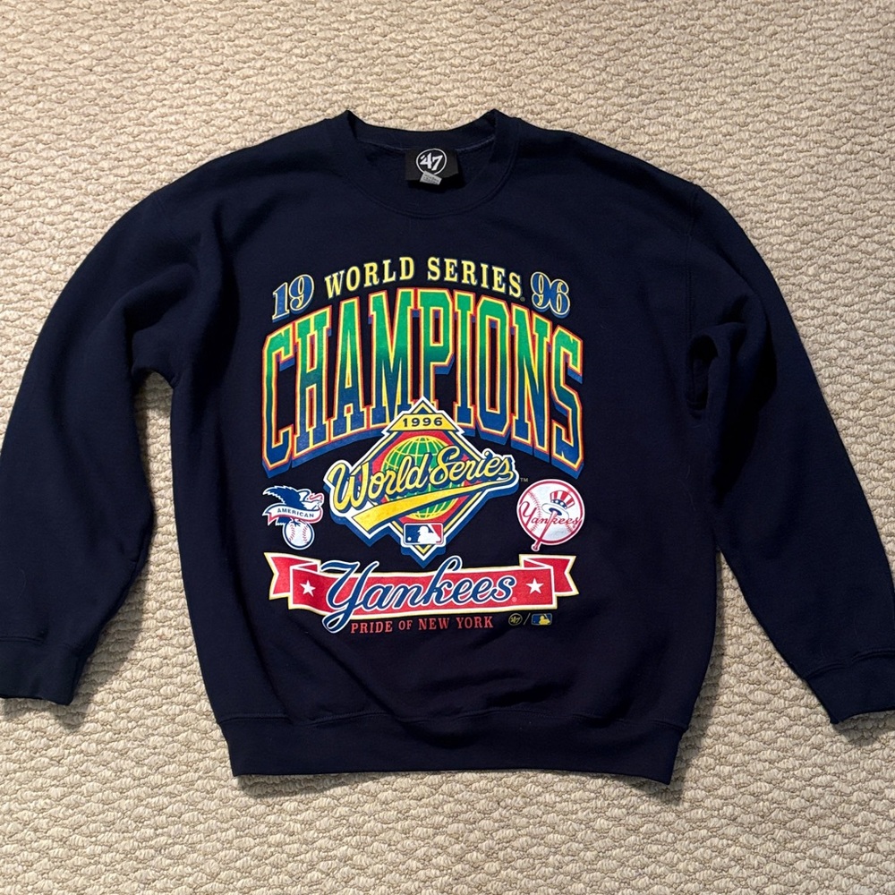 Vintage 1996 New York Yankees Blue World Series Champions Crewneck Size Large